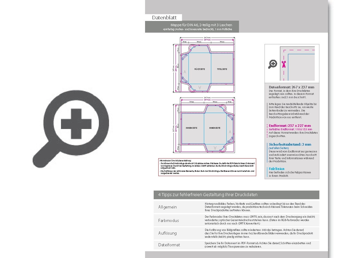 Product Bild mappe_f__r_din_a6__2-teilig_mit_3_laschen__4_4_farbig_(au__en-_und_innenseite_bedruckt)