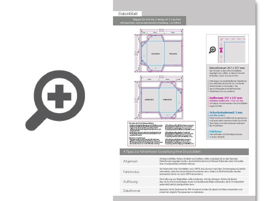 Product Bild mappe_f__r_din_a6__2-teilig_mit_3_laschen__4_4_farbig_(au__en-_und_innenseite_bedruckt)__mit_glanzfolie_kaschiert